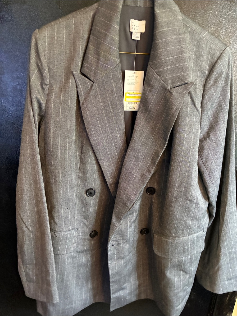 a new day Gray Pinstripe Double-Breasted Suit Blazer